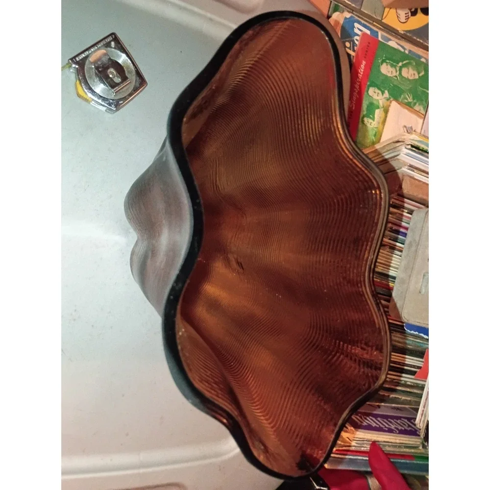 Large Ribbed Wavy Brown MCM Retro Vase 9.5